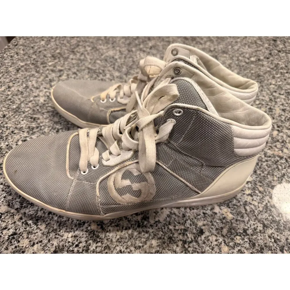 Gucci Bailing Fabric & Nappa Moorea Interlocking G High-Top Sneakers 12 - Picture 9 of 12